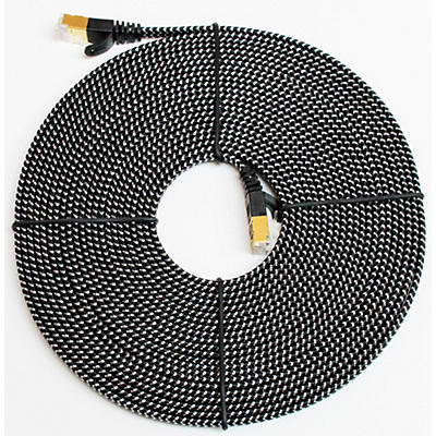 Tera Grand CAT7 10 Gigabit Ethernet Ultra Flat Braided Cable, Black/White