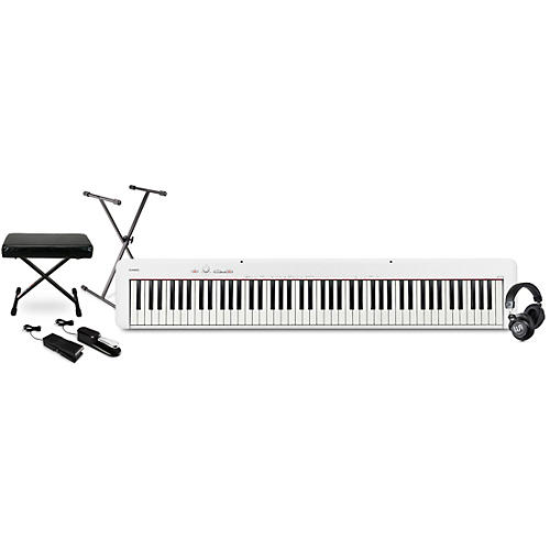 Casio CDP-S110 Compact Digital Piano with Warm Audio WA-CAB Headphone Package (Pedals/Bench/Stand Included) White