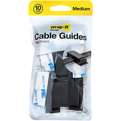 Wrap-It Storage Straps Cable Guides - Medium (10-Pack) Black - Adhesive Backed Cable and Wire Clips