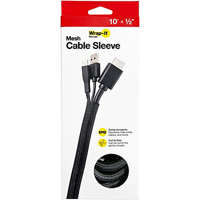 Wrap-It Storage Straps Cable Sleeve - 10-foot x 0.5-inch - Mesh Cord Hider