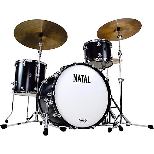 Natal Drums Cafe Racer Traditional Jazz 3-Piece Shell Pack with 18 in. Bass Drum Matte Black Hot Rod Suede