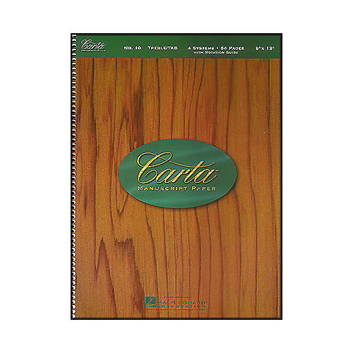 Carta Manuscript Paper # 10 - Spiralbound, 9 X 12, 64 Pages, Trbl/Tab, 4 Dbl Staves includes Guitar Notation Guide