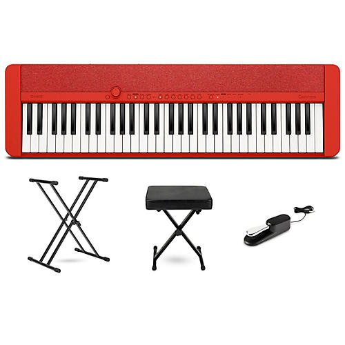 Casio Casiotone CT-S1 61-Key Portable Keyboard Essentials Bundle Red