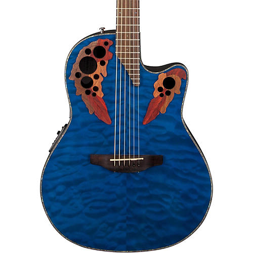 Ovation Celebrity Elite Plus Acoustic-Electric Guitar Quilted Maple Trans Blue