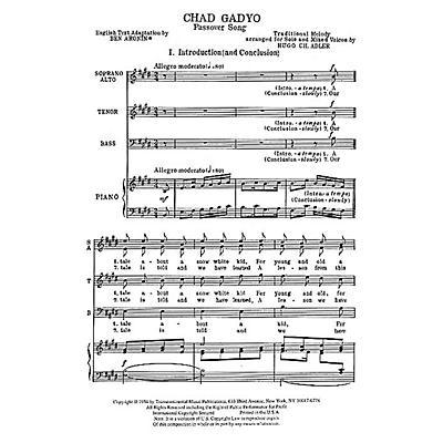 Transcontinental Music Chad Gadyo (Passover Song) SATB composed by Hugo Adler
