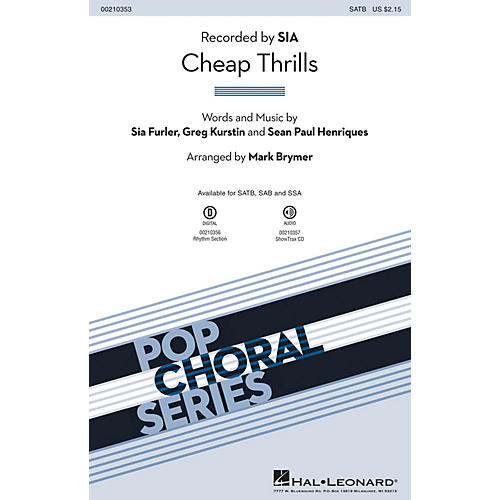 Hal Leonard Cheap Thrills SATB by Sia arranged by Mark Brymer