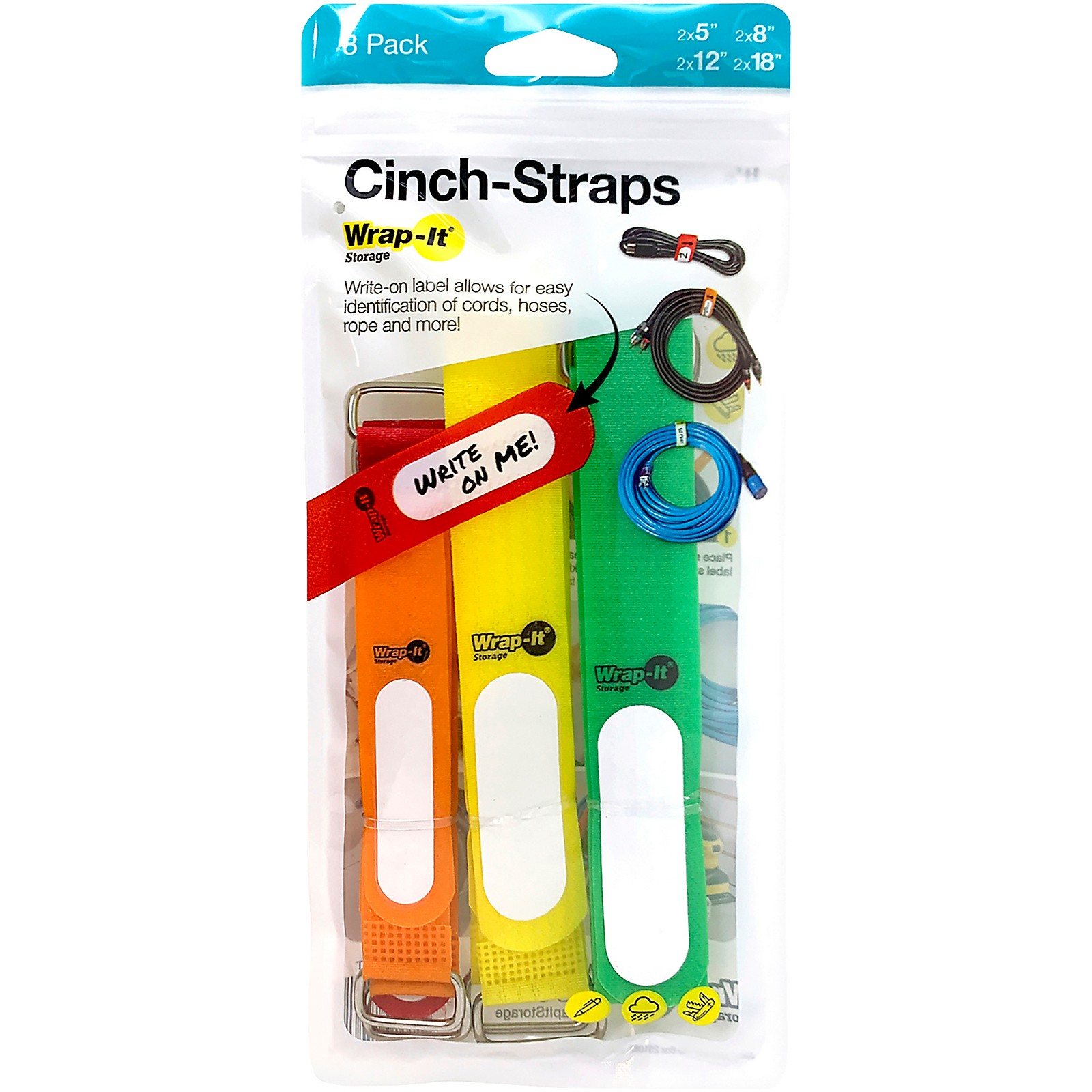 WrapIt Storage Straps CinchStrap, 8Pack, Assorted Musician's Friend