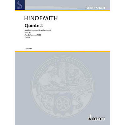 Schott Clarinet Quintet Op. 30 (Study Score) Schott Series Composed by Paul Hindemith