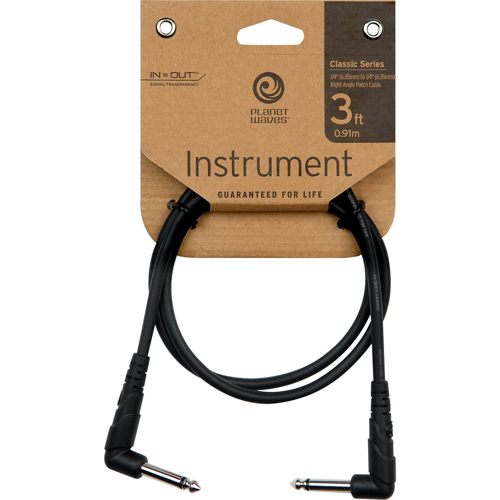 D'Addario Waves Classic Series 1/4" Right Angle Patch Cable 3 ft
