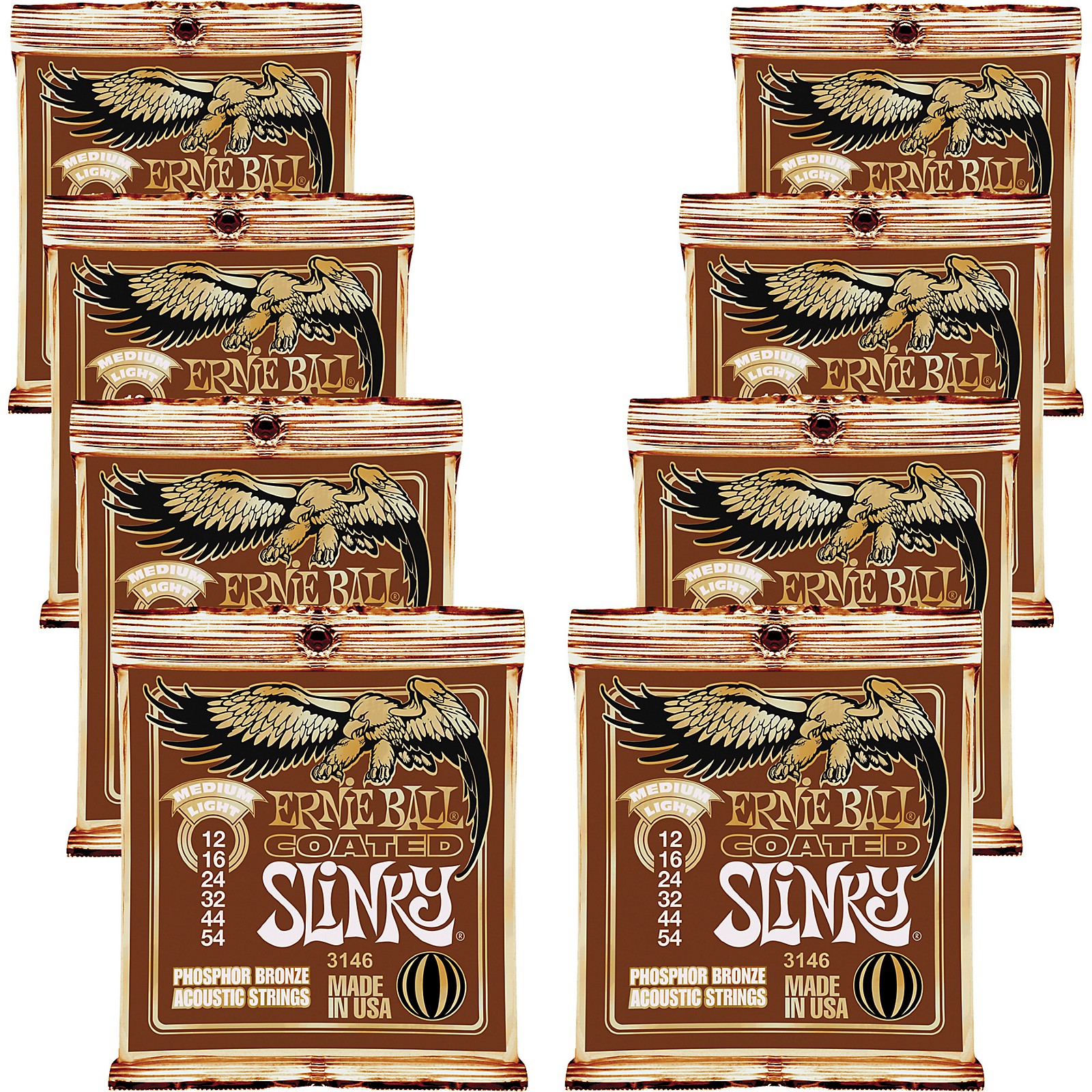 Ernie Ball Coated Slinky Phosphor Bronze Acoustic Strings Medium Light