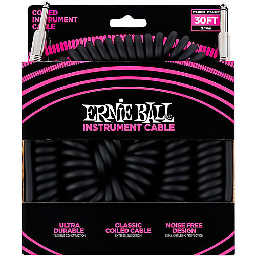 Ernie Ball Coiled Straight-Straight Instrument Cable - Black 30 ft.