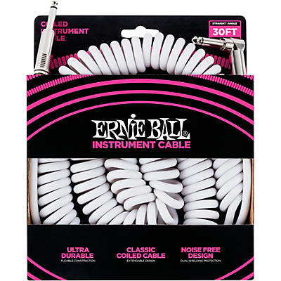 Ernie Ball Coiled Ultraflex Straight-Angle Instrument Cable - White