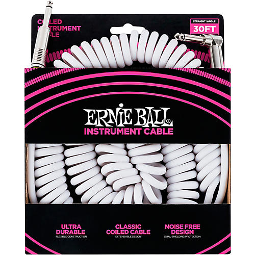 Ernie Ball Coiled Ultraflex Straight-Angle Instrument Cable - White Condition 1 - Mint 30 ft.