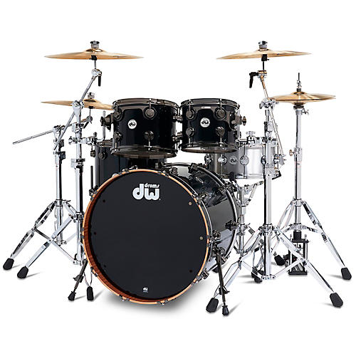 DW Collector's Series 4-Piece Maple/Mahogany Finish Ply Shell Pack with Black Nickel Hardware Gloss Black