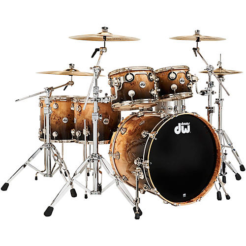 DW Collector's Series Exotic 5-Piece Maple Shell Pack - Condition 1 - Mint Natural to Candy Black Fade Over Mapa Burl