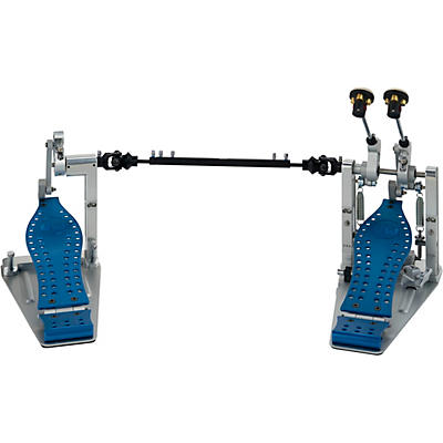 DW Colorboard Machined Direct Drive Double Bass Drum Pedal with Blue Footboard