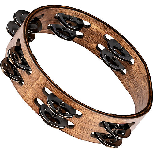 MEINL Compact Wood Tambourine with Double Row Stainless Steel Jingles 8 in. Walnut Brown