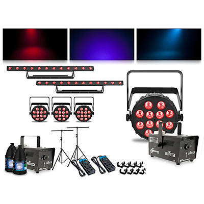 Chauvet Complete Lighting Package with Four SlimPAR T12 BT, Two ColorBAND T3 BT and Two Hurricane 700 Fog Machine