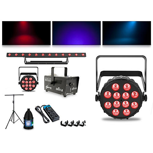 CHAUVET DJ Complete Lighting Package with Two SlimPAR T12 BT, ColorBAND T3 BT and Hurricane 700 Fog Machine