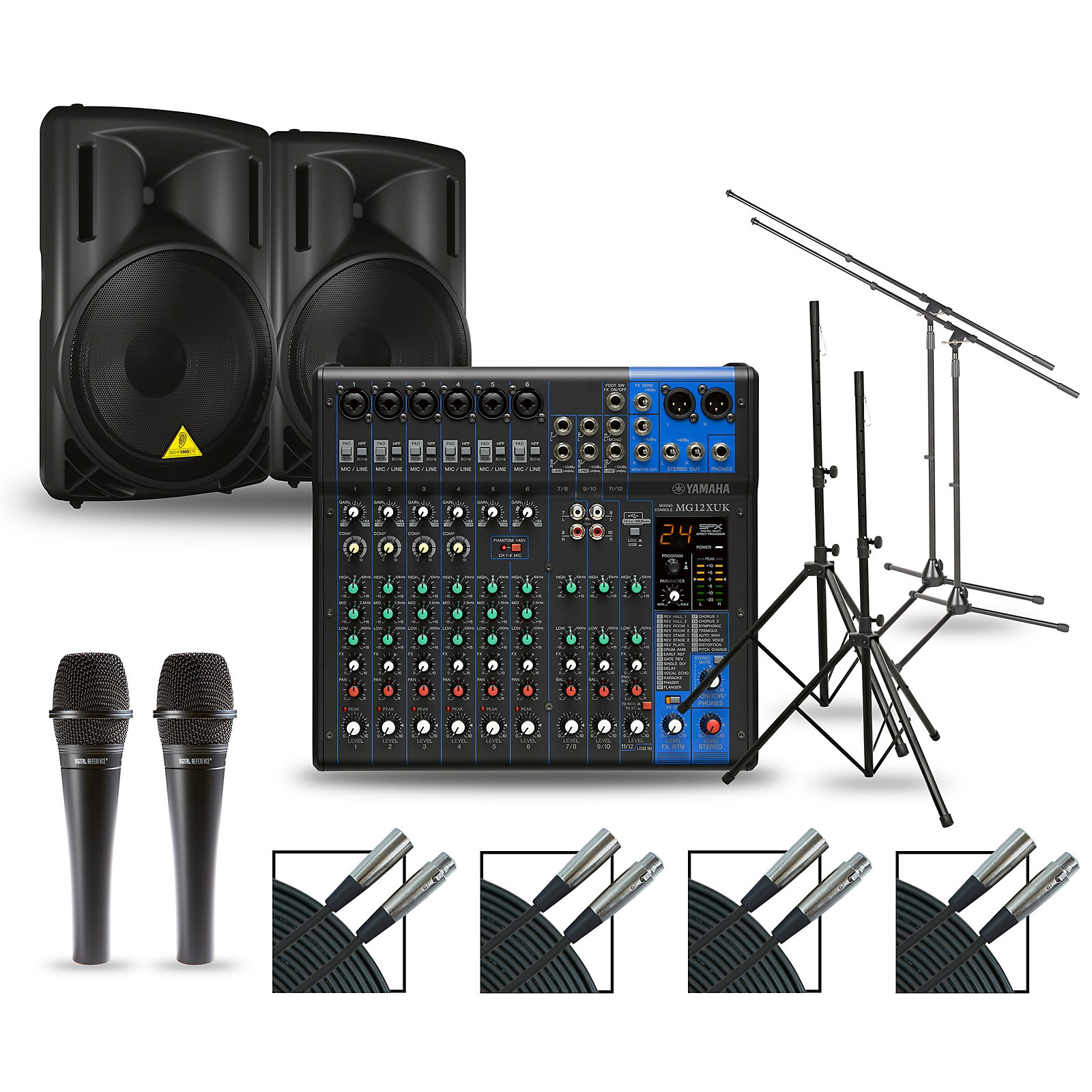 Yamaha Complete PA Package with MG12XUK Mixer and Behringer Eurolive BD Speakers 15" Mains