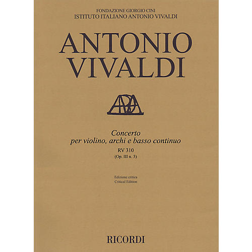 Ricordi Concerto G Major, RV 310, Op. III, No. 3 String Orchestra Series Softcover Composed by Antonio Vivaldi