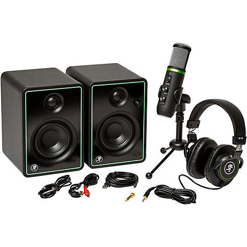 Mackie Content creation bundle with CR3-X monitors, EM-USB condenser mic, and MC-100 headphones