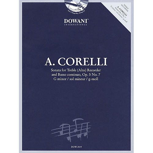 Corelli: Sonata for Treble (Alto) Recorder & Basso Continuo Op. 5, No. 7 G Minor Dowani Book/CD
