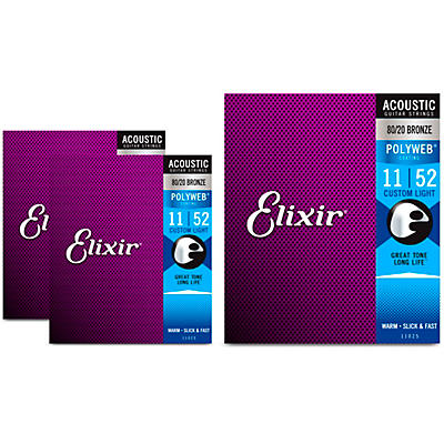 Elixir Custom Light Polyweb Acoustic Guitar Strings 3 Pack