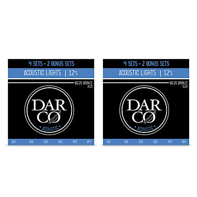 DARCO D520 80/20 Light 6 Set Value Pack Acoustic Guitar Strings-Light (12-54) 2-Pack