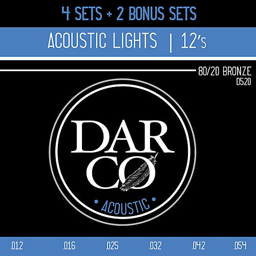 DARCO D520 80/20 Light 6 Set Value Pack Acoustic Guitar Strings Light (12-54)