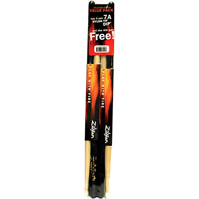 Zildjian DIP Wood Drum Sticks - Buy 3 Pairs, Get 1 Pair Free - Black,