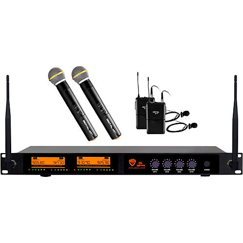 DW-44 Quad Digital Wireless Combo System with Two Handheld & Two Lapel Microphones