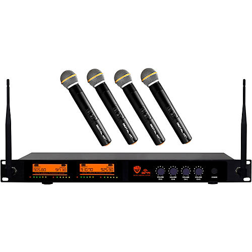 DW-44 Quad Digital Wireless Handheld Microphone System with Four Fixed UHF Frequencies with QPSK Modulation