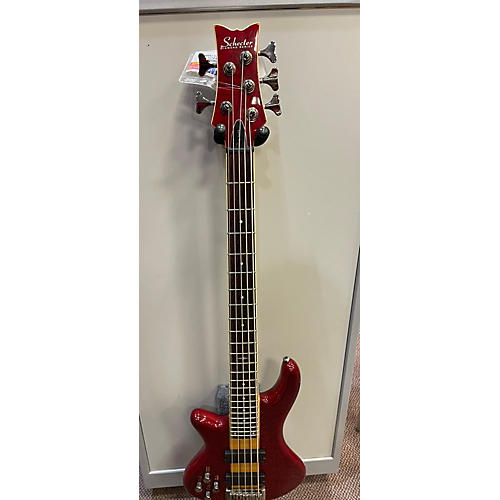 Schecter Guitar Research Damien Elite 5 String Left Handed Electric Bass Guitar Trans Crimson Red