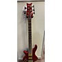 Used Schecter Guitar Research Damien Elite 5 String Left Handed Electric Bass Guitar Trans Crimson Red