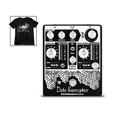 EarthQuaker Devices Data Corrupter Modulated Monophonic Harmonizing PLL Effects Pedal and Octoskull T-Shirt Large Black
