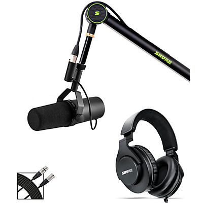 Shure Deluxe Articulating Desktop Mic Boom Stand With SM7B Microphone, SRH440A Headphones & 15' XLR Cable