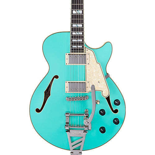 D'Angelico Deluxe SS Semi-Hollow Electric Guitar with D'Angelico Shield Tremolo Matte Surf Green