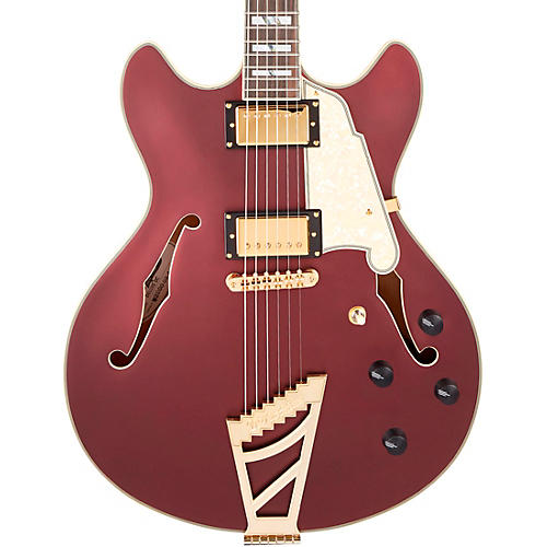 D'Angelico Deluxe Series DC Semi-Hollow Electric Guitar with USA Seymour Duncan Humbuckers and Stairstep Tailpiece Matte Wine