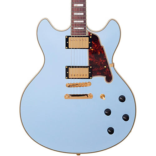D'Angelico Deluxe Series Limited Edition DC Non F-Hole Semi-Hollowbody Electric Guitar Condition 1 - Mint Matte Powder Blue Tortoise Pickguard