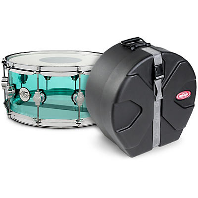 DW Design Series Sea Glass Acrylic Snare Drum, Chrome Hardware With SKB Case
