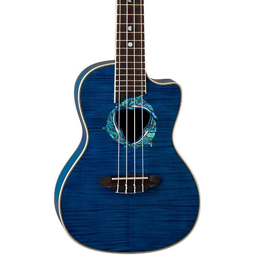 Luna Guitars Dolphin Concert Acoustic-Electric Ukulele Transparent Blue Flame Maple