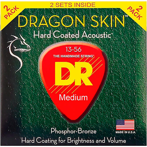 DR Strings Dragon Skin Clear Coated Phosphor Bronze Heavy Acoustic Guitar Strings (13-56) 2 Pack