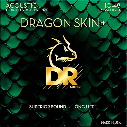 DR Strings Dragon Skin+ Coated Accurate Core Technology 6-String 80/20 Acoustic Guitar Strings 10 - 48
