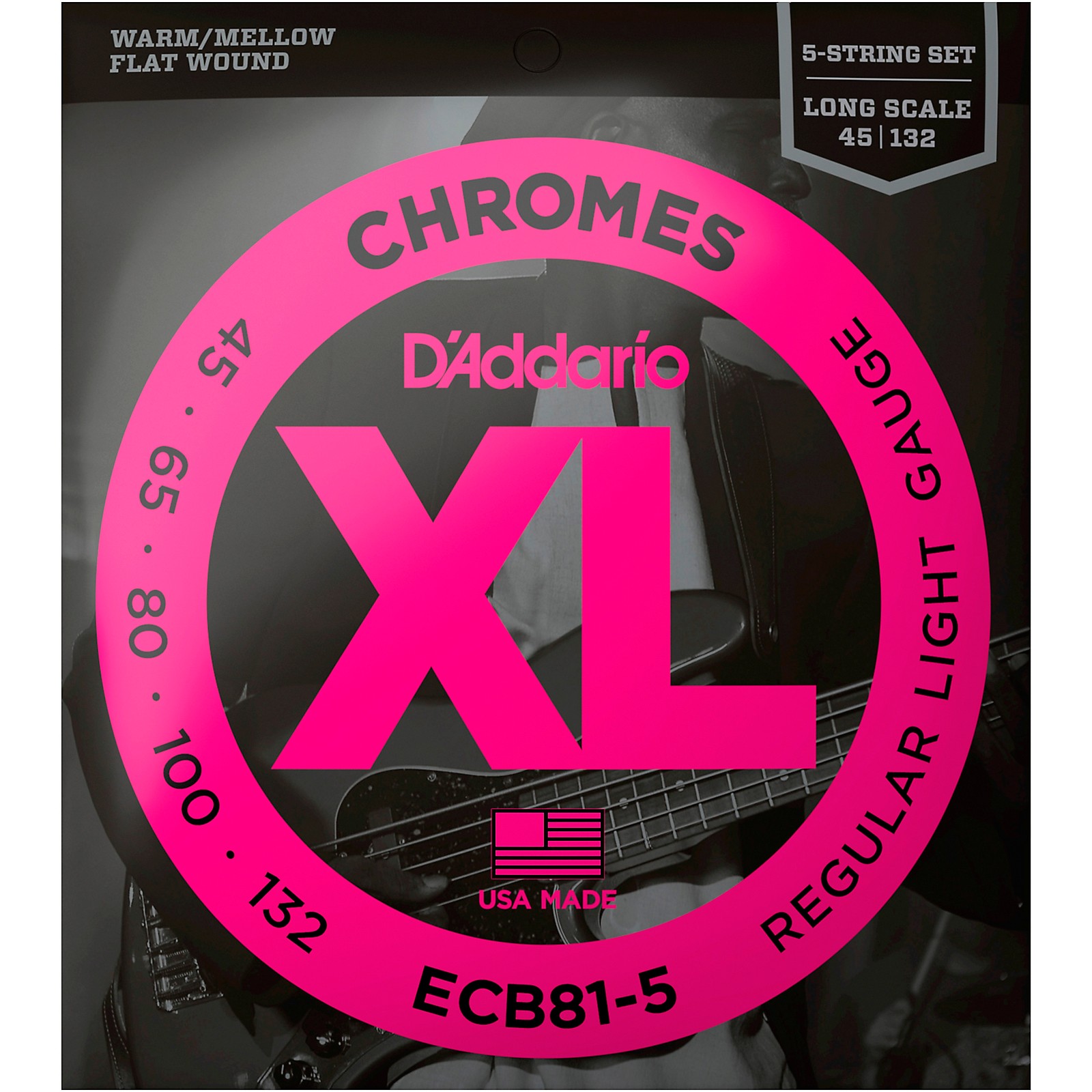 D'Addario ECB815 Chromes XL Flatwound Bass Strings Light Gauge