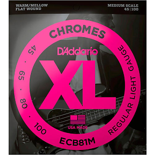 D'Addario ECB81M Chromes Flat Wound Electric Bass Strings Light Medium Scale