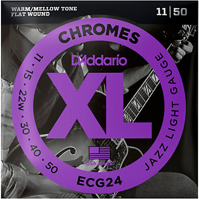 D'Addario ECG24 XL Chromes Jazz Light Electric Guitar Strings  - Flatwound (11-50)