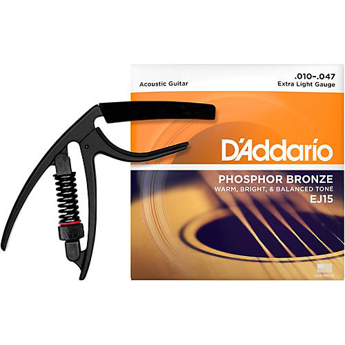 D'Addario EJ Phosphor Bronze Acoustic Strings with a Reflex Capo, CP-17 Extra Light (10-47)