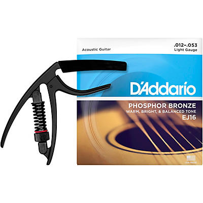 D'Addario EJ Phosphor Bronze Acoustic Strings with a Reflex Capo, CP-17