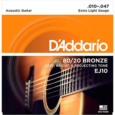 D'Addario EJ10 80/20 Bronze Acoustic Guitar Strings - Extra Light (10-47)